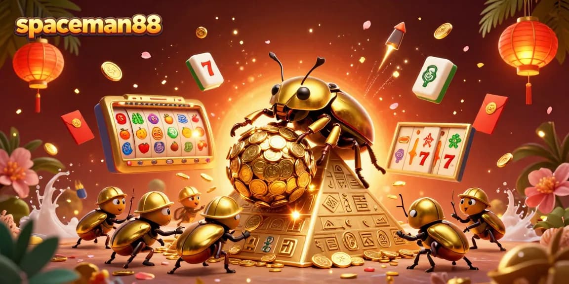Engage with spaceman88 by spinning vibrant slot reels, surrounded by festive gambling elements.