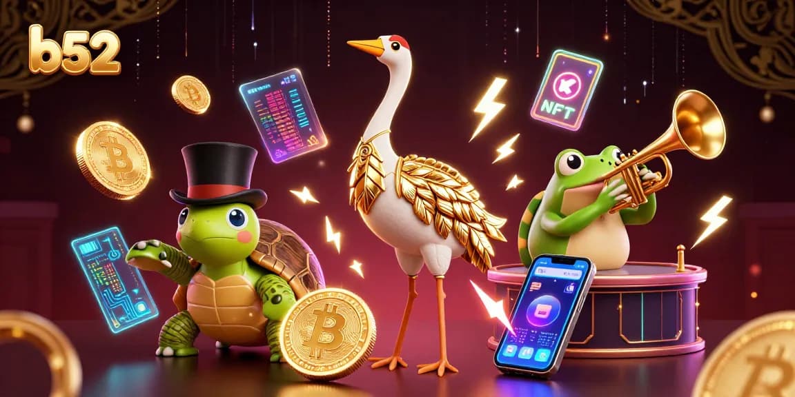 Experience thrilling gaming action with b52 at a vibrant speakeasy, featuring crypto coins and lively characters.