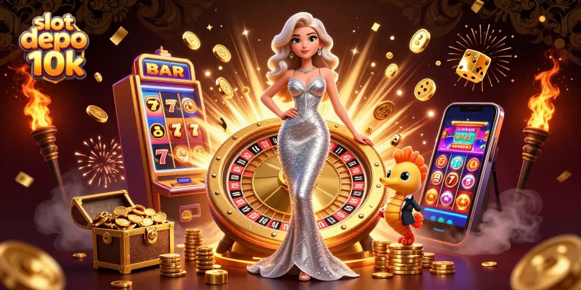 Experience exciting wins with slot depo 10k in this vibrant 3D casino illustration.