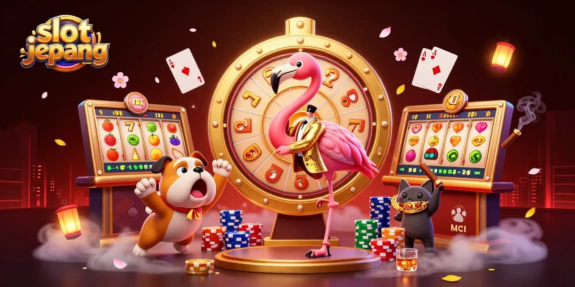 Playing thrilling slot jepang with a cartoon flamingo host and exciting game elements.