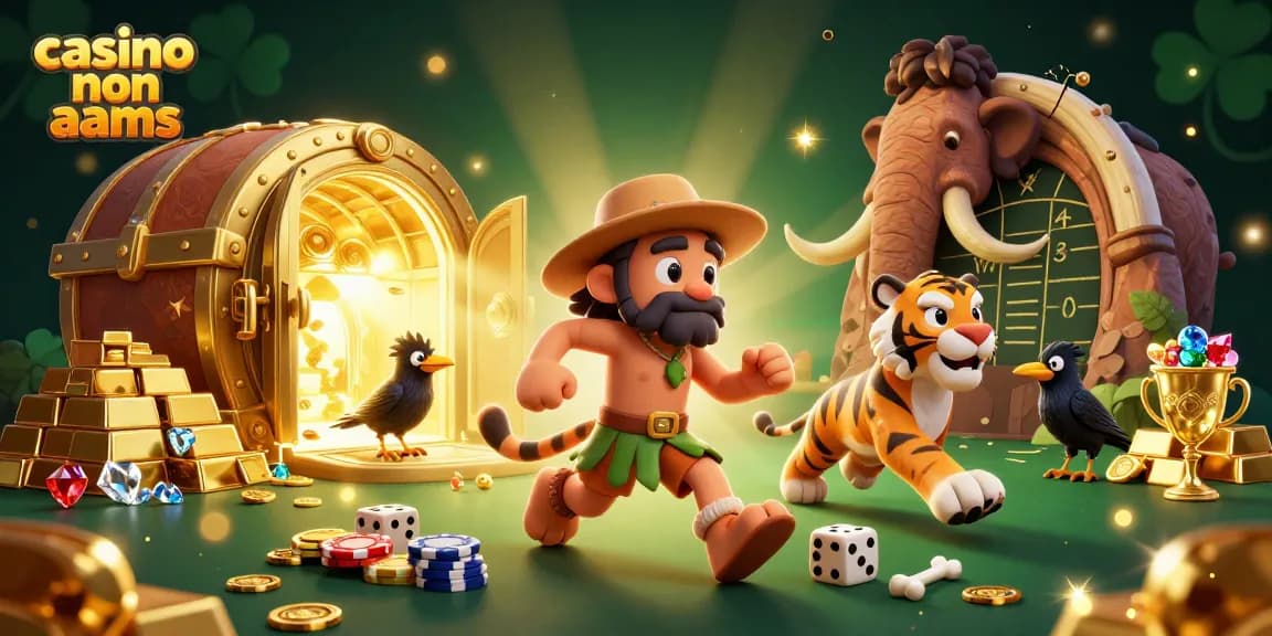 Giocatori nel casino non AAMS che vincono con fiches sull'illustrazione 3D di un casinò preistorico.