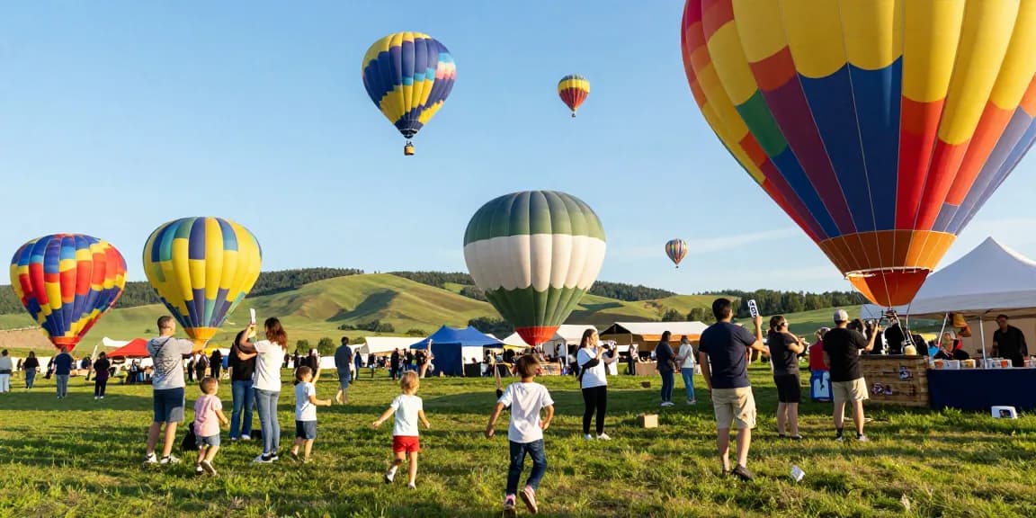 Pengunjung festival balon udara di https://sailawayballoons.com/ menikmati suasana ceria dengan balon warna-warni di langit.