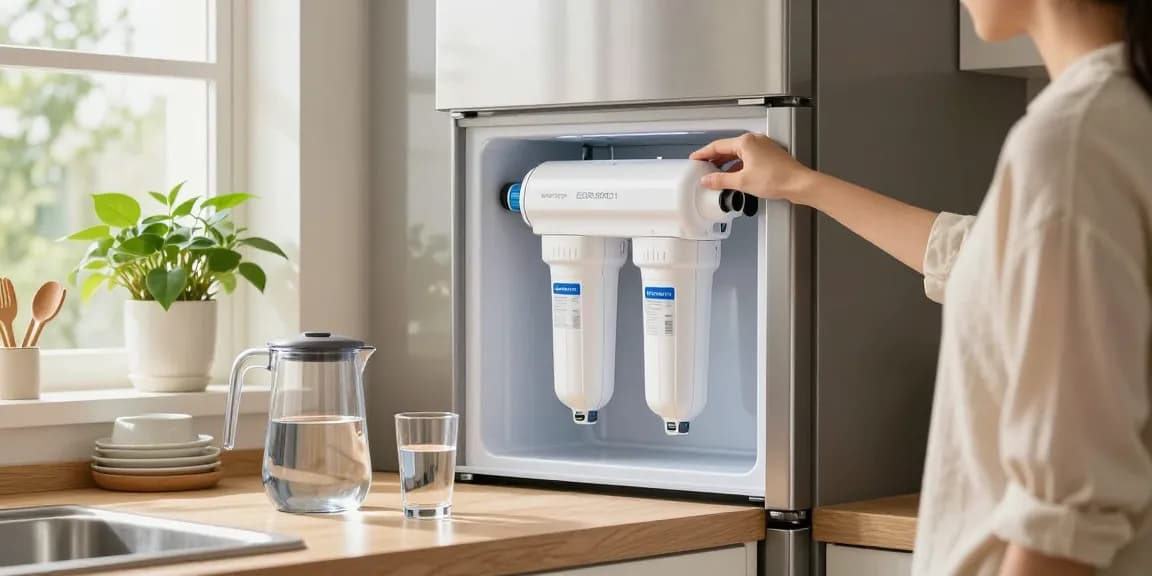 Waterdrop EDR3RXD1 Replacement for Everydrop® Filter 3 in a bright kitchen, showcasing filtered water.