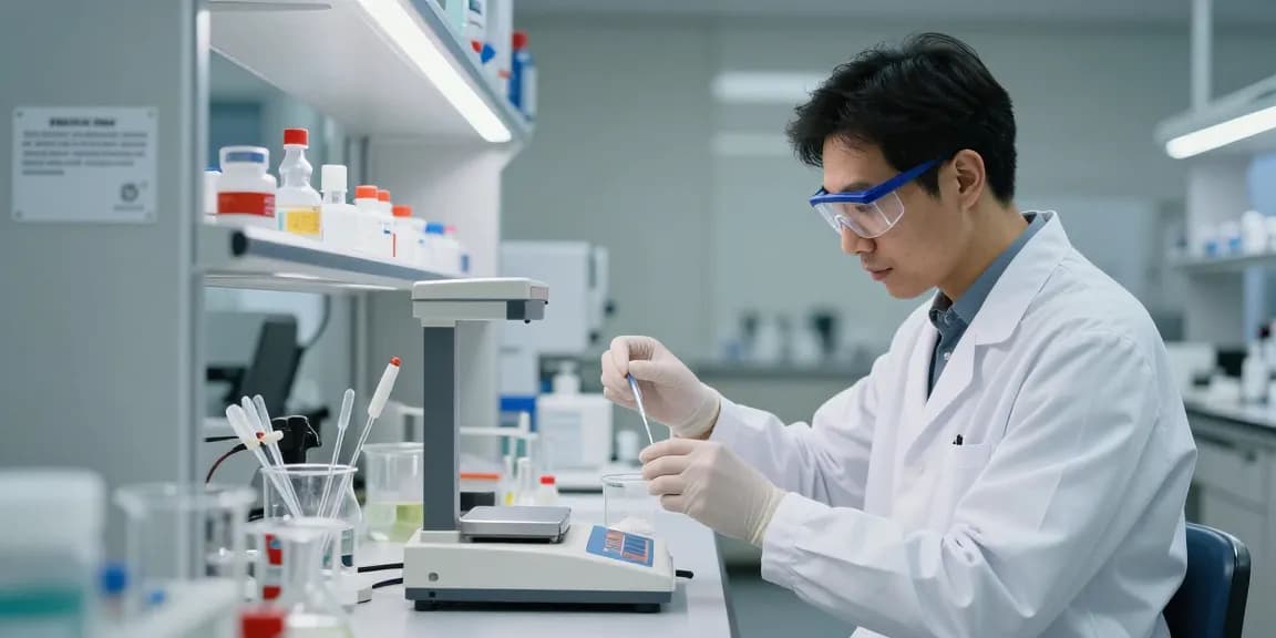 Buy 34-methylenedioxyphenyl-2-nitropropene powder in a professional laboratory setting emphasizing quality and safety during precise measurements.