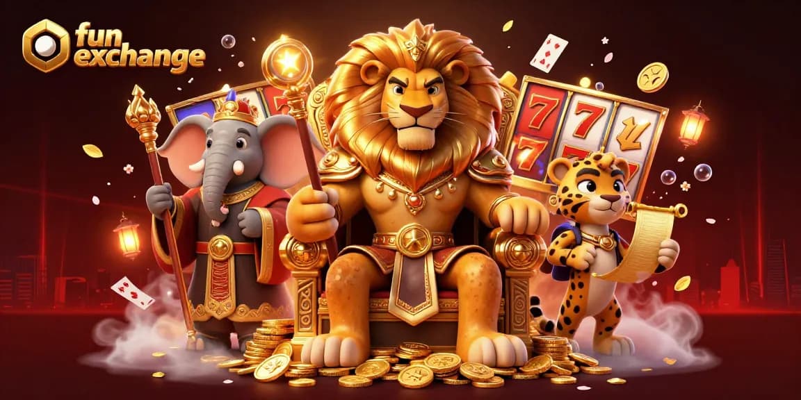 Engage with fun exchange's vibrant online casino features through slot spins, royal characters, and gambling excitement.