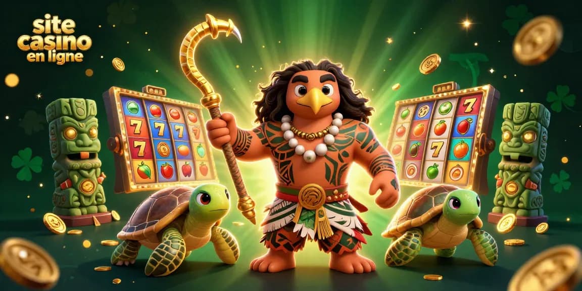 Jouez sur un site casino en ligne avec une illustration 3D captivante de personnages de la culture polynésienne.
