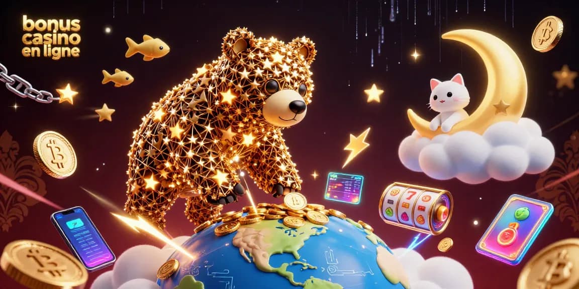 Attrapez des bonus casino en ligne brillants avec une illustration animée de constellation.