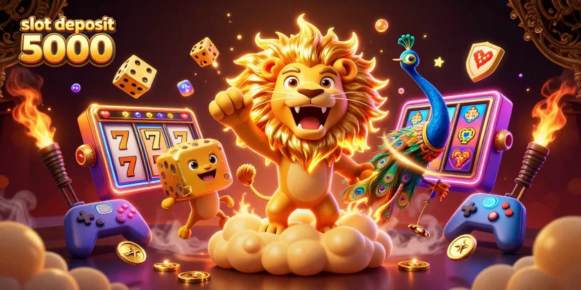 Slot deposit 5000 yang menampilkan karakter kartun slot di dunia kasino dengan elemen membahagiakan.