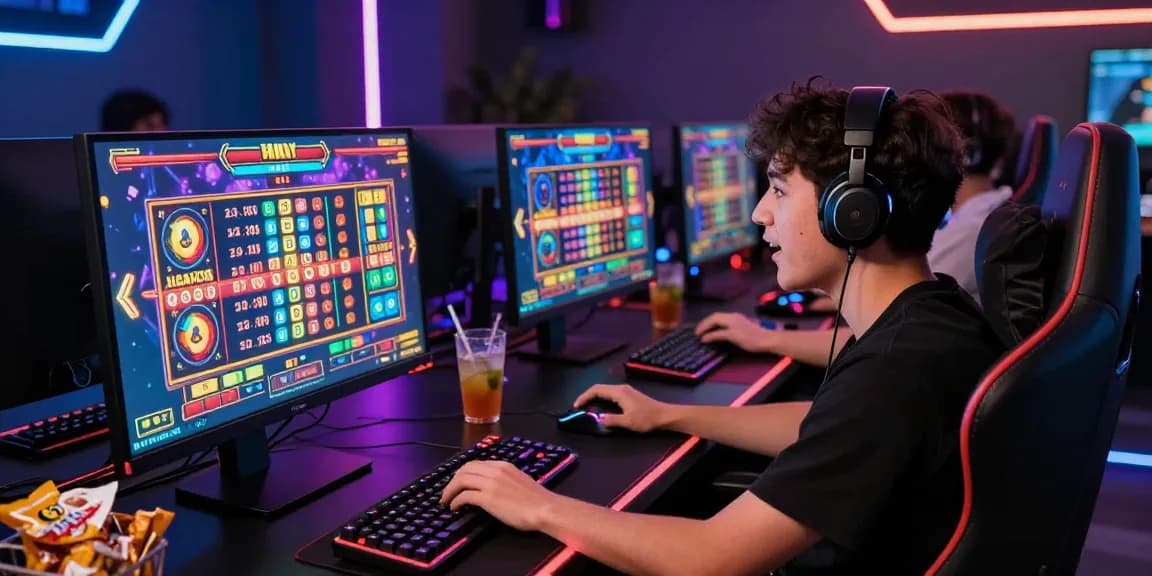 Pengguna Ayamtoto sedang bermain slot online di monitor besar, menunjukkan pengalaman gaming yang premium.