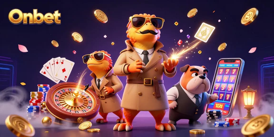 Experience Onbet's thrilling casino environment with raptors and sparkling game elements.