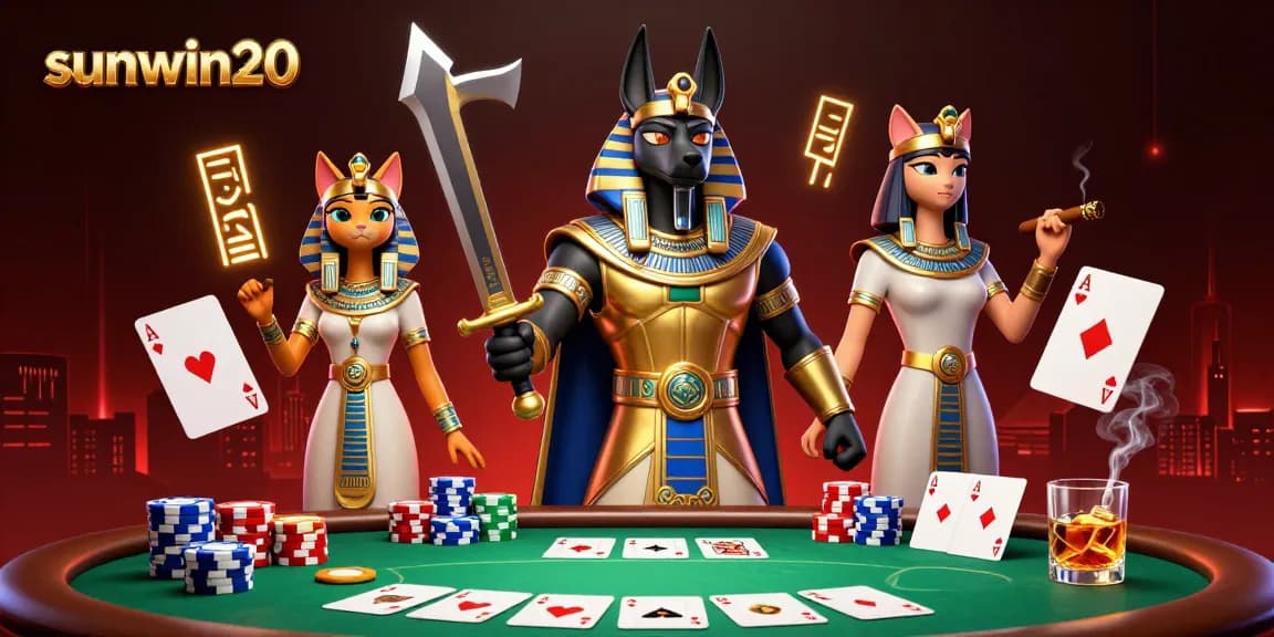 Win at sunwin20 with a poker game featuring dynamic characters and vibrant casino elements.