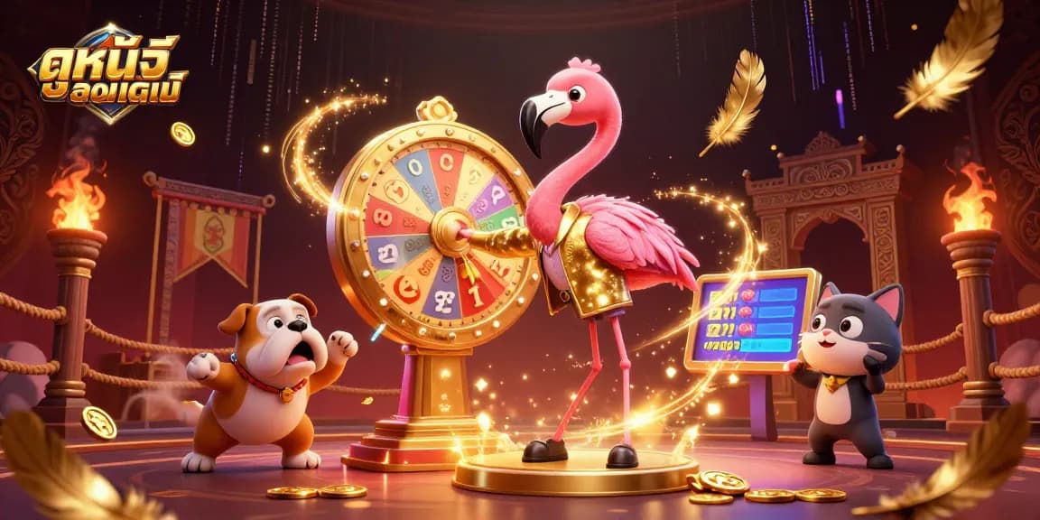 Engaging ดูหนังออนไลน์ experience with characters enjoying a game, showcasing vibrant casino elements and excitement.