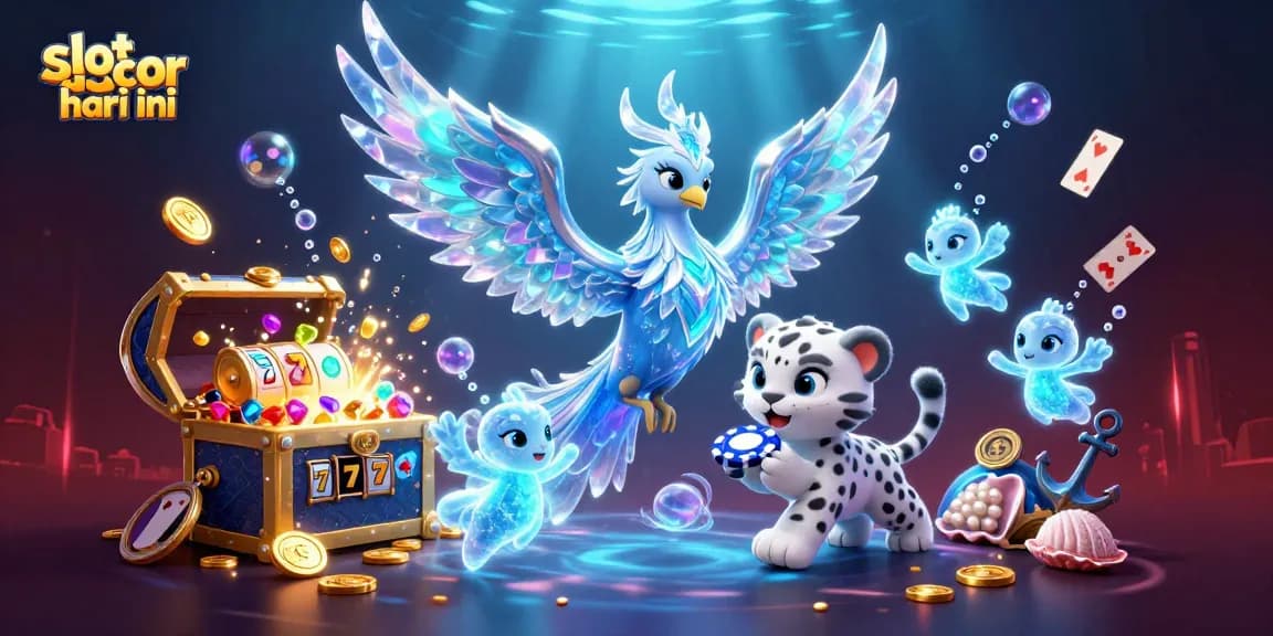 Experience slot gacor hari ini through a vibrant illustrated scene with casino elements and characters.