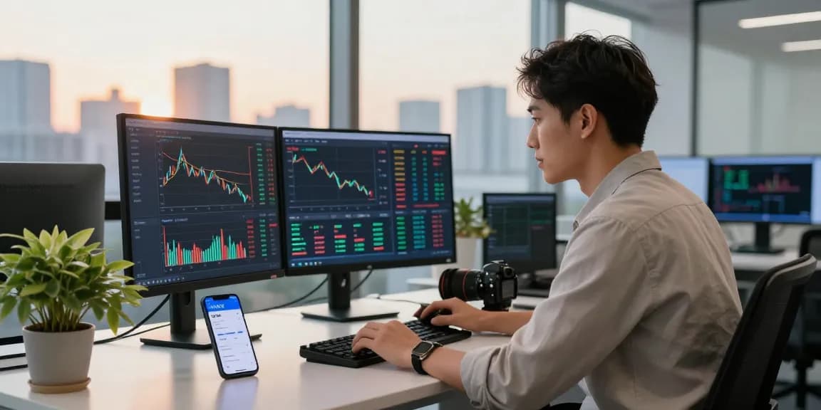 Insightful trading session at the OKX crypto exchange with market data displayed on screens