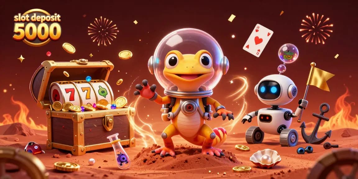 Experience the thrill of slot deposit 5000 with a Martian gecko discovering a hidden casino.