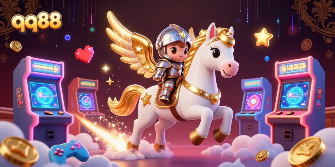 Engage with thrilling gameplay at qq88, showcasing a knight and magical horse amid dynamic casino game elements.