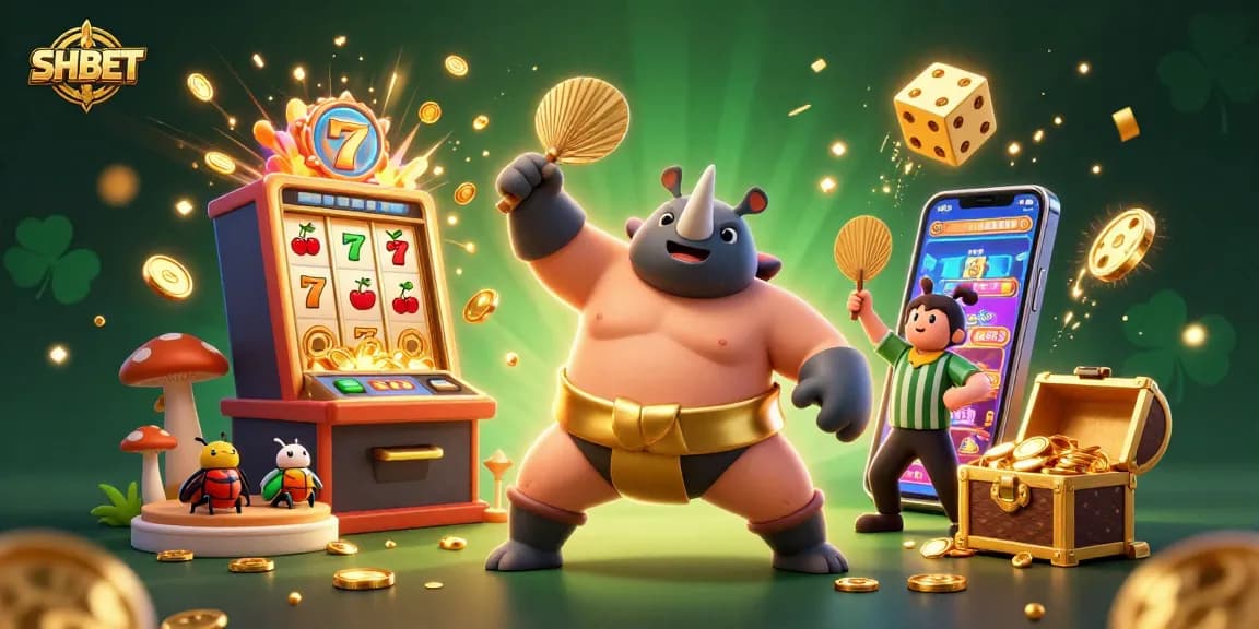 Experience thrilling jackpots with SHBET’s vibrant casino gameplay illustration featuring dynamic characters and elements.