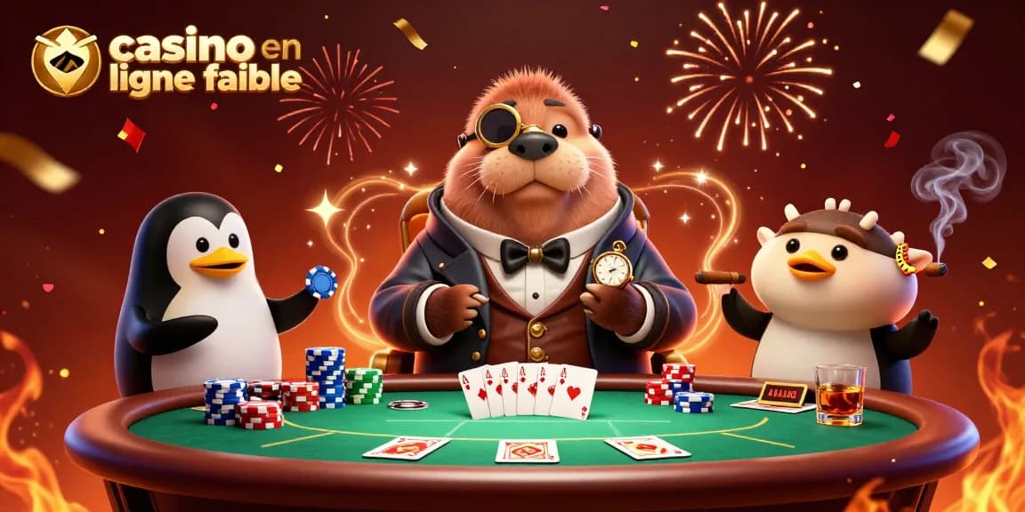 Jouer au casino en ligne fiable avec des personnages animés dans une scène dynamique de poker.