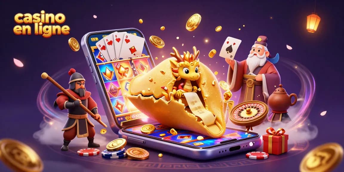 Recevez de nombreux gains au casino en ligne avec une illustration captivante d'un cookie de fortune doré.