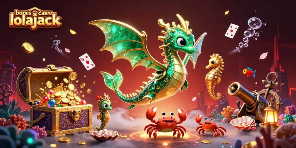 Profitez du bonus de casino lolajack avec des dragons marins et un trésor sous-marin animé.