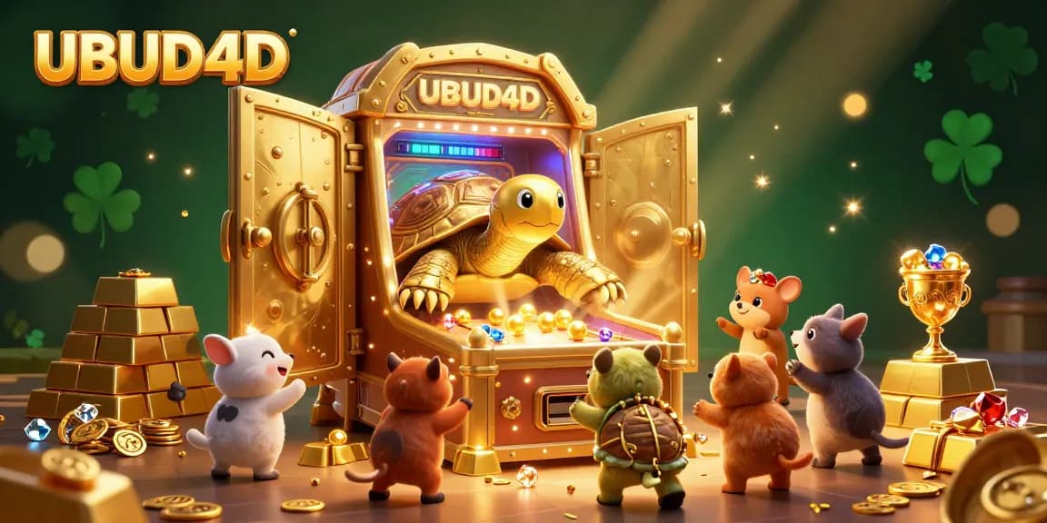 Join the fun at UBUD4D as excited animals wait for a game in this vibrant casino scene.