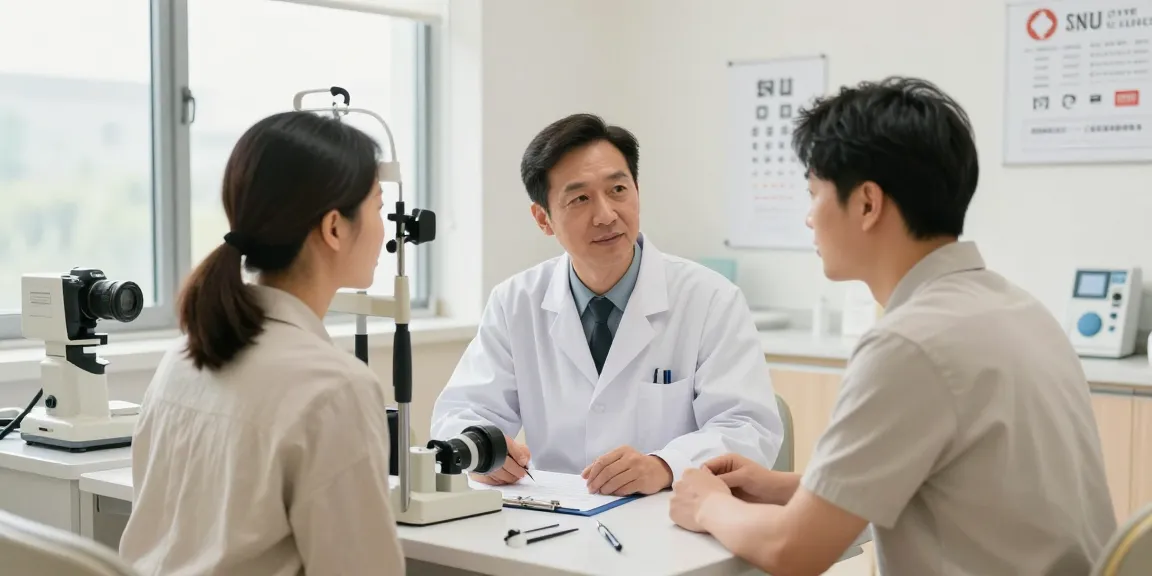 Consultation at SNU Eye Clinic focused on personalized vision correction options, snuseoulglobal.com/vi highlighting advanced eye care.