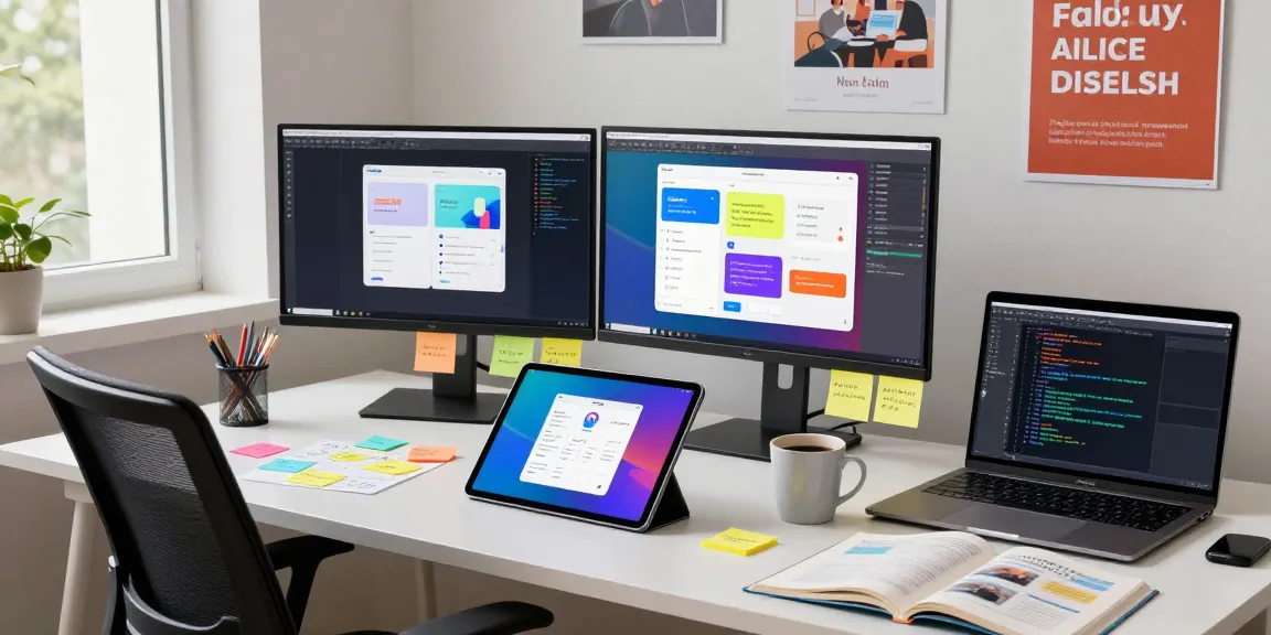 Using 纸飞机中文版 on a tablet in a modern workspace with vibrant app designs.