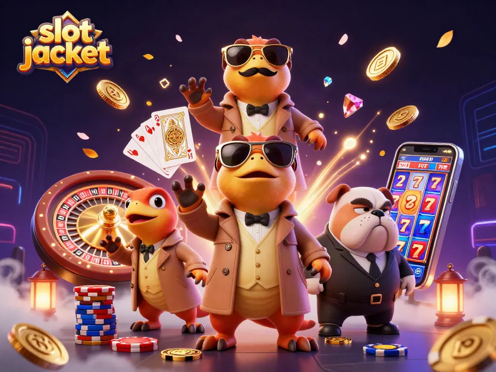 Experience the thrill of spinning the slot jackpot with cascading coins and vibrant casino elements.