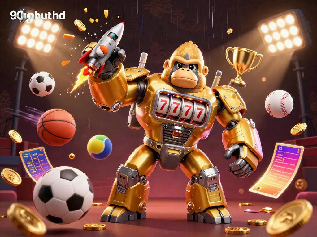 Experience the thrill of sports with 90phut hd, featuring exciting action and a golden gorilla mech.