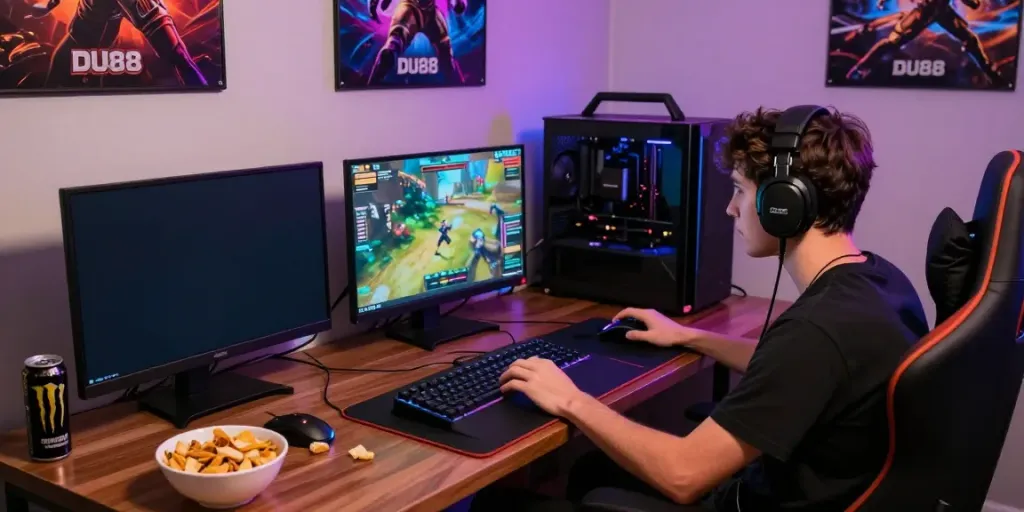 Engaging gaming experience at DU88 showing a player immersed in online gaming.