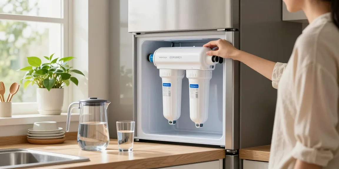 Waterdrop EDR3RXD1 Replacement for Everydrop® Filter 3 in a bright kitchen, showcasing filtered water.