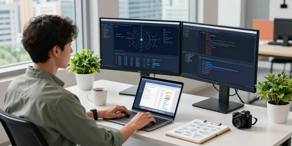 快连 network optimization dashboard displayed on dual monitors in a professional workspace, showcasing advanced tech capabilities.