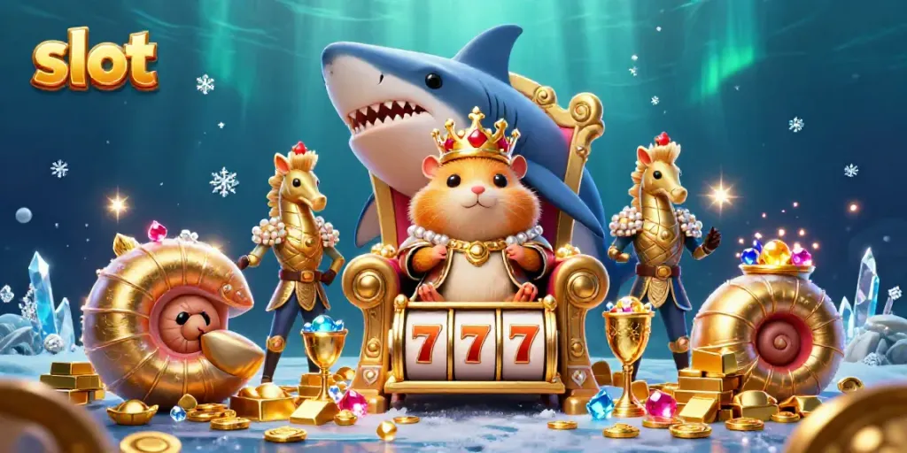 Watch the fierce golden hamster king rule over magical slots, surrounded by treasures and enchanting characters.