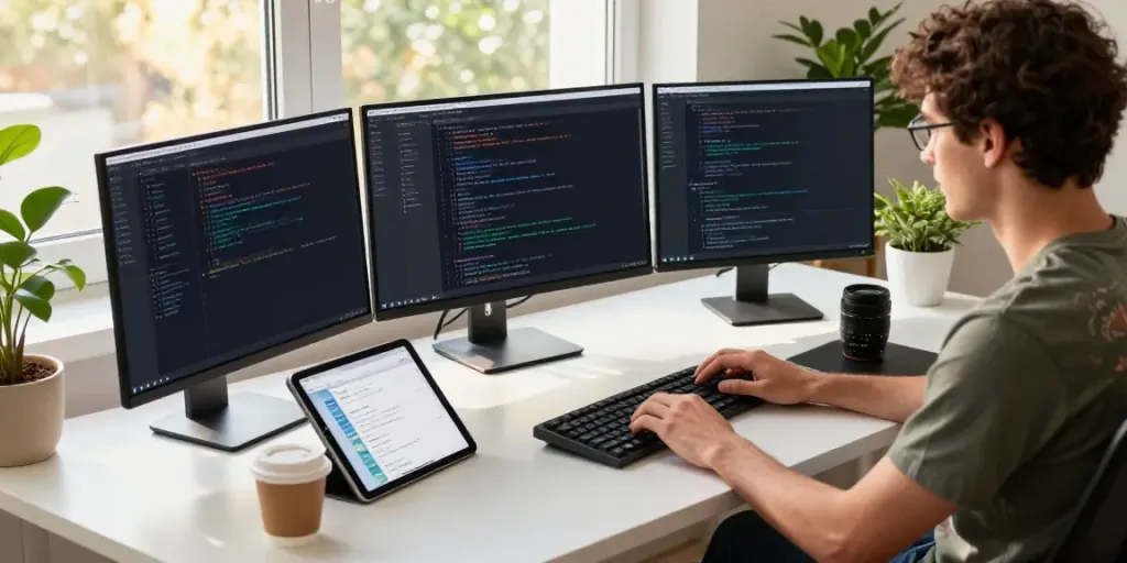 Developer reviewing Android APKs at a modern desk on h5.2113.net