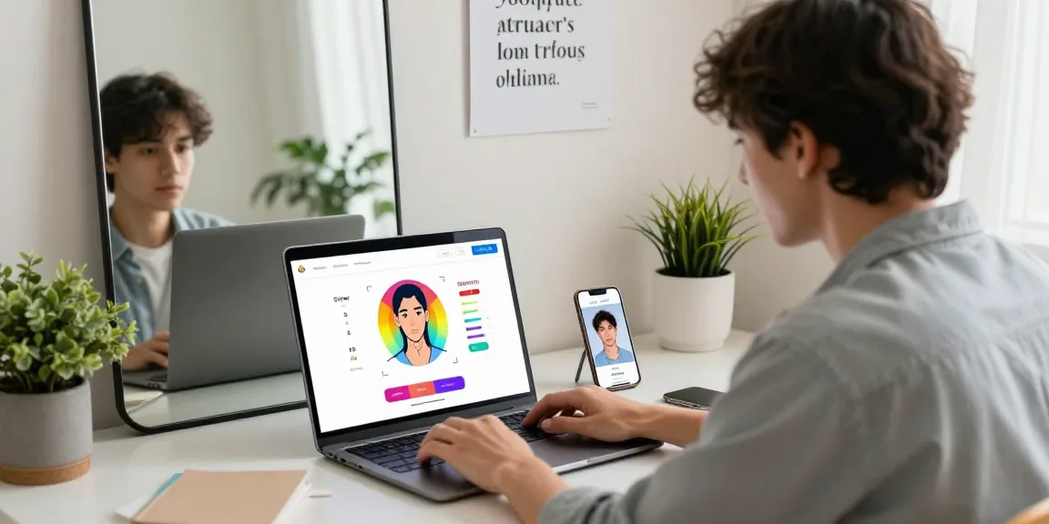 Test attractiveness on AI assessment website, user analyzing facial scores and aesthetics on a laptop.