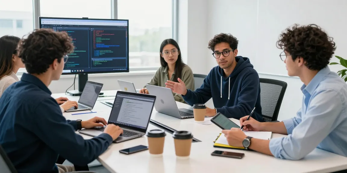 Developers collaborating in a modern workspace at telegramin-cn.com, showcasing teamwork and tech innovation.