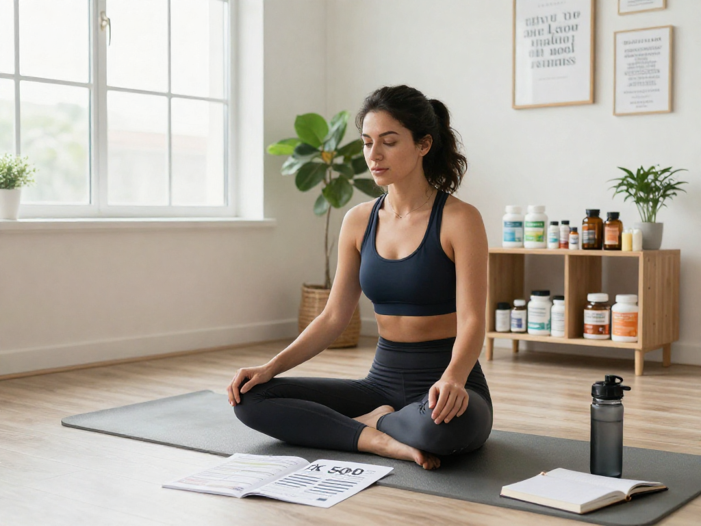 Discover TB 500 benefits in a tranquil wellness setting with health supplements and a focus on self-care.
