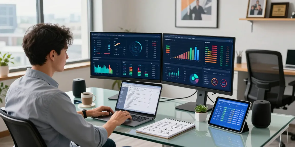Kinetiq data analyst in a modern workspace analyzing real-time digital metrics.