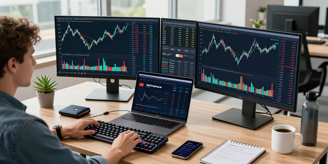 hcnwf stock price analysis in a professional crypto trading environment with multiple screens and hardware wallet.