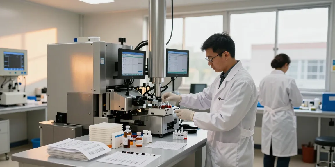 Efficient operations in a pharmaceutical manufacturing company South Africa with technicians filling vials in a cleanroom.
