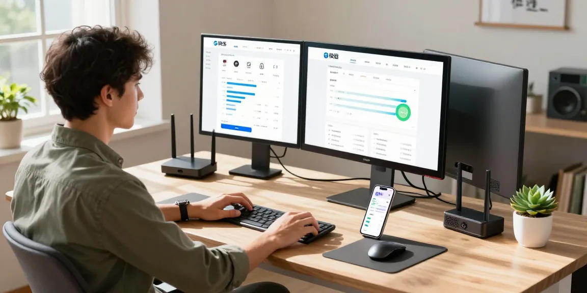 快连 enhancing productivity in a modern home office with fast internet connectivity.