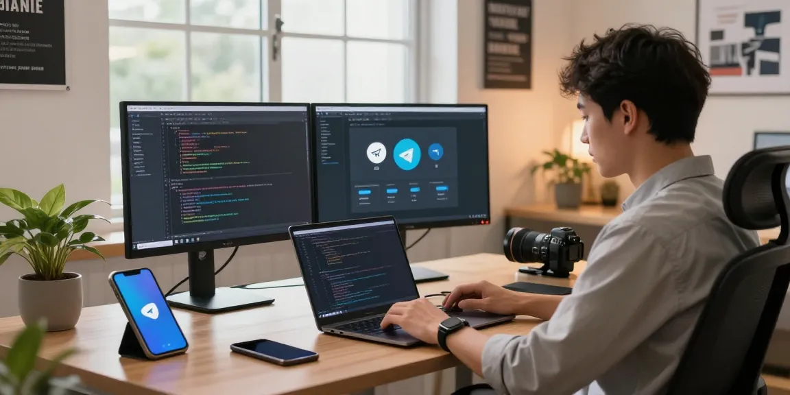 Engaged programmer using 纸飞机中文版 on dual monitors in a modern workspace showcasing a focused tech atmosphere.