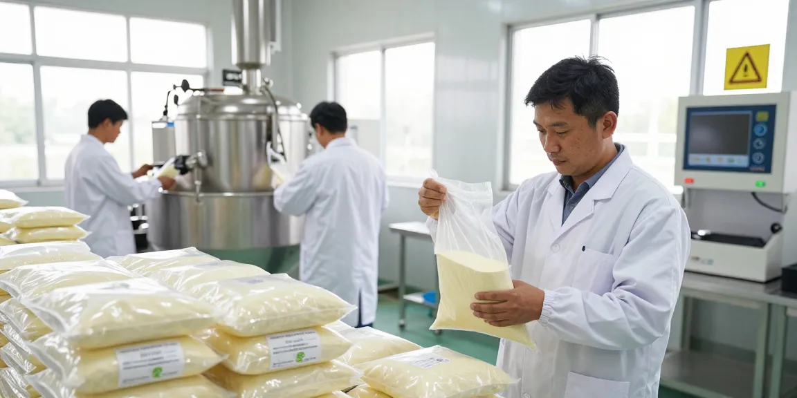 Production of lecithin powder in a modern facility showcasing quality and safety standards.