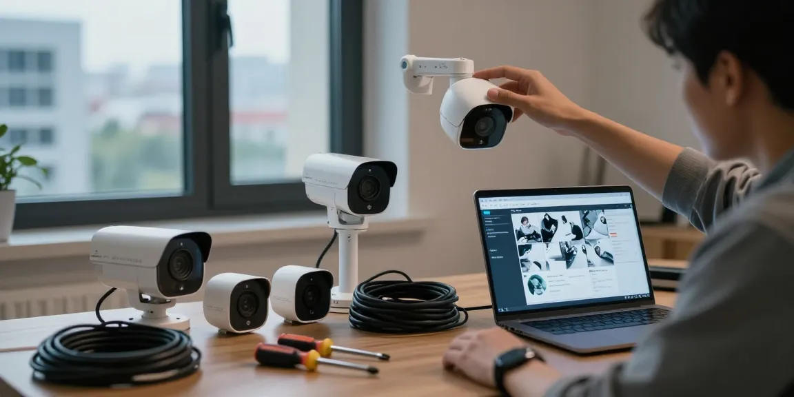 CCTV Dealers in Jaipur showcasing installation process of security cameras in a modern apartment.
