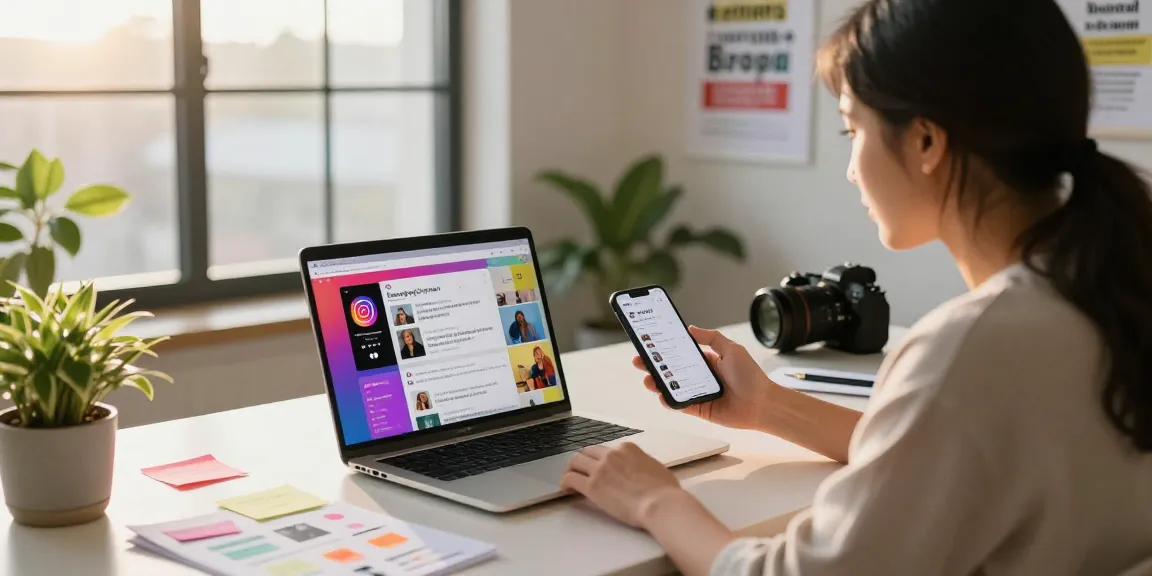 Engaging influencer in a stylish workspace, showcasing how to purchase some Instagram likes for social media growth.