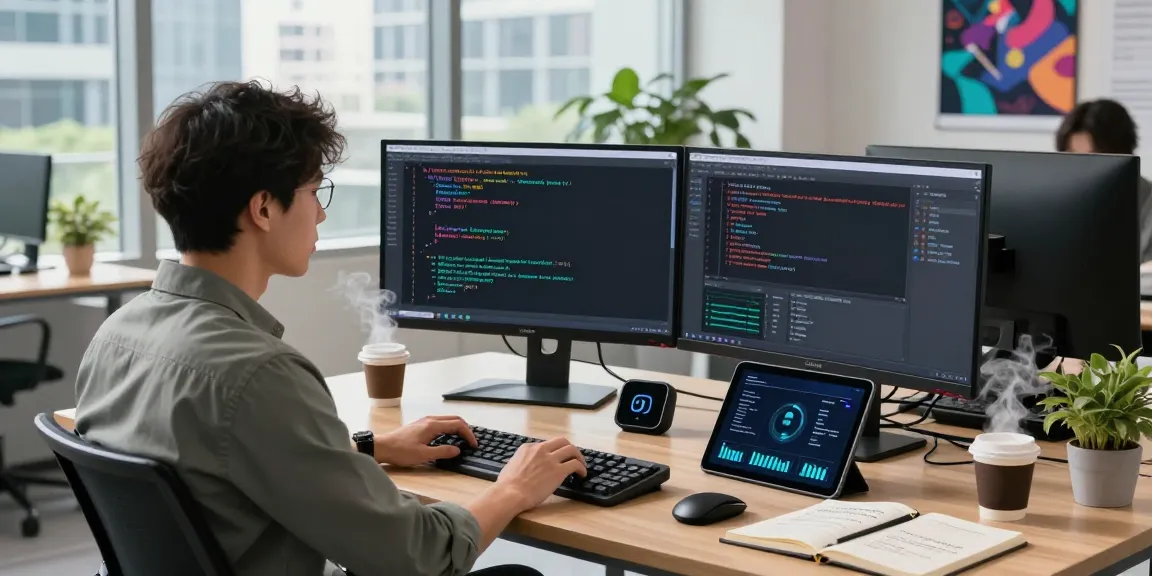 Professional testing of the AI Detector tool in a modern tech workspace with dual screens and analytics.