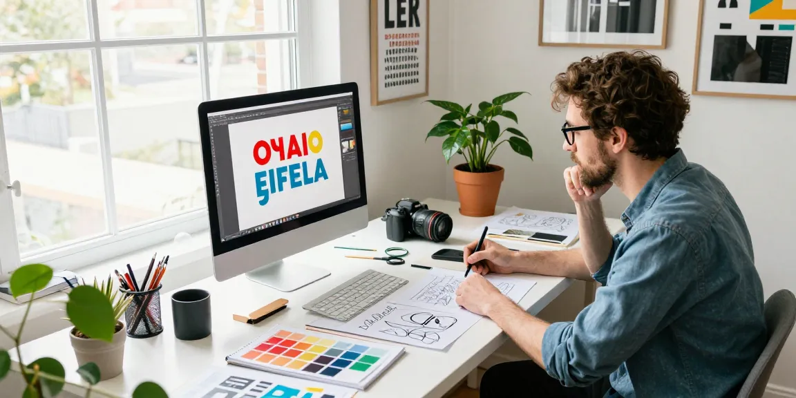 Grafik freelancer tworzy unikalne projekty logo w swoim stylowym biurze domowym.
