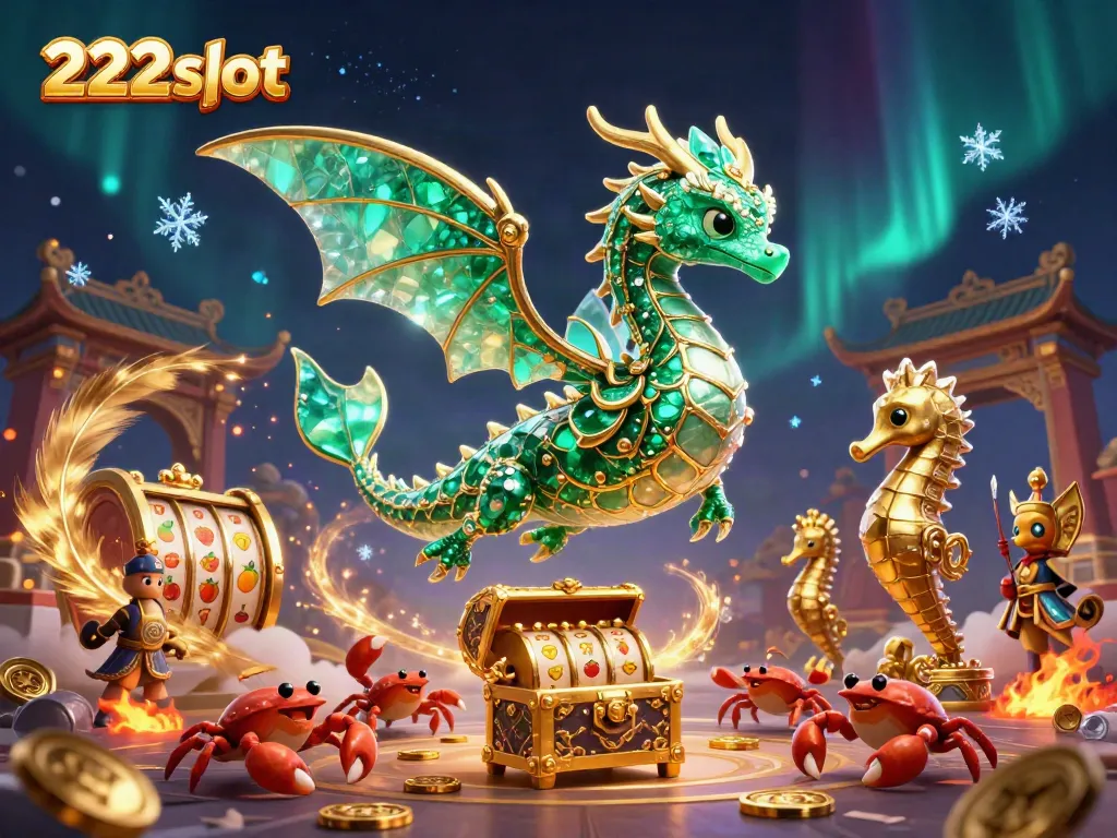 Gambarkan pengalaman bermain slot terbaik dengan 222slot dan simbol keberuntungan dalam suasana magis.