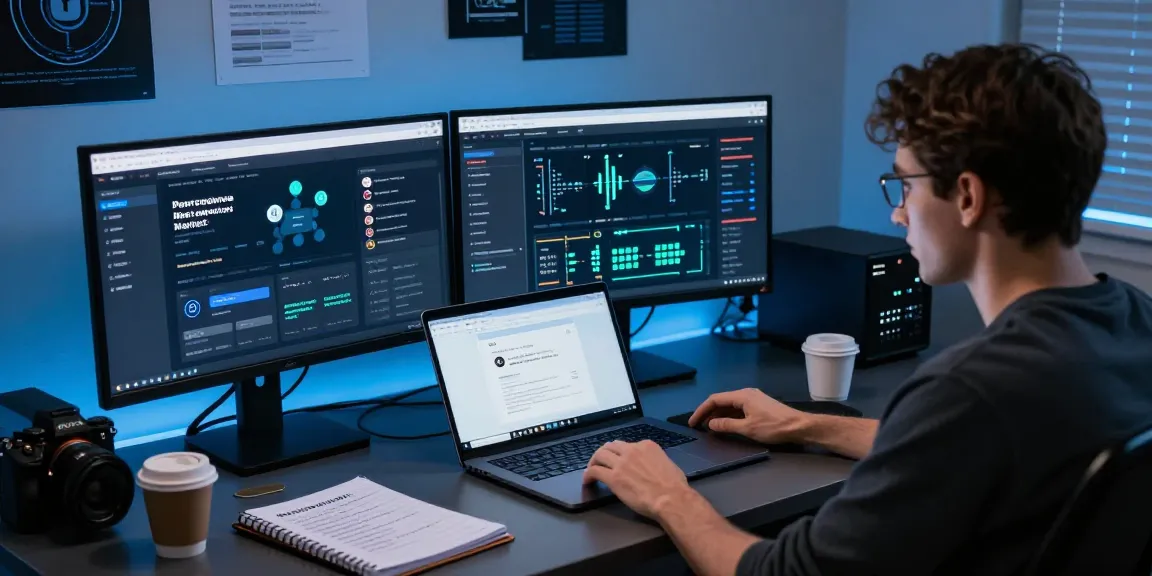 Individual exploring Best Darknet Markets 2026 with dual monitors in a tech-savvy workspace.