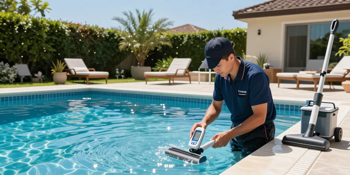 Professional pool maintenance ensuring ideal water quality in a pristine backyard pool during summer.